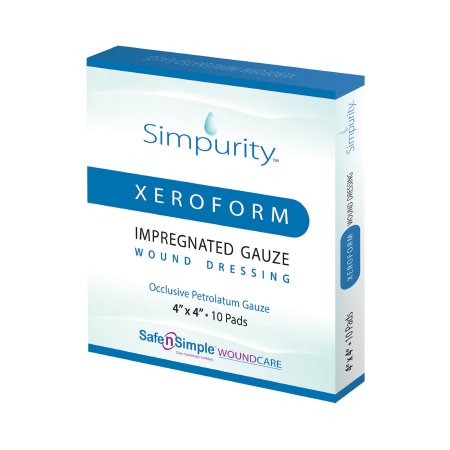 Safe N Simple  SNS58844 Xeroform Petrolatum Impregnated Dressing Simpurity Square 4 X 4 Inch Sterile