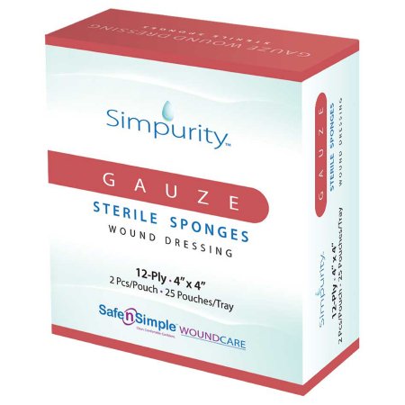 Safe N Simple  SNS54444 Gauze Sponge Simpurity 4 X 4 Inch 2 per Pack Sterile 12-Ply Square