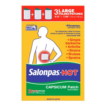 Emerson Healthcare  46581070003 Topical Pain Relief Salonpas Hot Capsaicin Patch 3 per Box