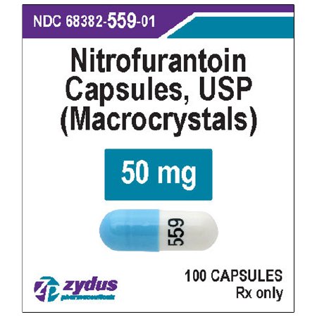 Zydus Pharmaceuticals  68382055901 Nitrofurantoin Macrocrystals 50 mg Capsule Bottle 100 Capsules