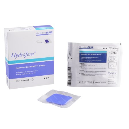 Hydrofera  HBRB4040 Antibacterial Foam Dressing Hydrofera BLUE READY-Border 4 X 4 Inch With Border Waterproof Film Backing Silicone Adhesive Square Sterile