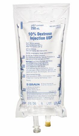 B. Braun  L5202 Caloric Agent Dextrose / Water, Preservative Free 10% IV Solution Flexible Bag 250 mL