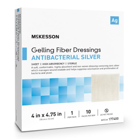 McKesson Brand 177400 Silver Gelling Fiber Dressing McKesson 4 X 4-3/4 Inch Rectangle Sterile