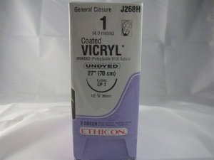 J & J Healthcare Systems  J268H Absorbable Suture with Needle Coated Vicryl Polyglactin 910 CP-1 1/2 Circle Reverse Cutting Needle Size 1 Braided