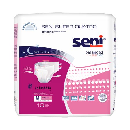 TZMO USA Inc S-ME10-BQ1 Unisex Adult Incontinence Brief Seni Super Quatro Medium Disposable Heavy Absorbency