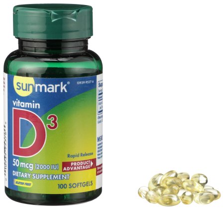 McKesson Brand 01093995376 Vitamin Supplement sunmark Vitamin D3 2000 IU Strength Softgel 100 per Bottle