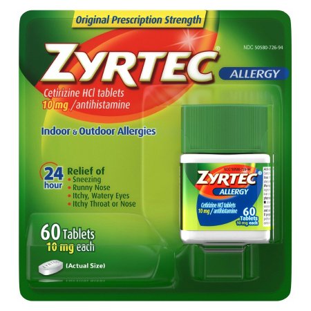 J & J Sales  50580072694 Allergy Relief Zyrtec 10 mg Strength Tablet 60 per Bottle