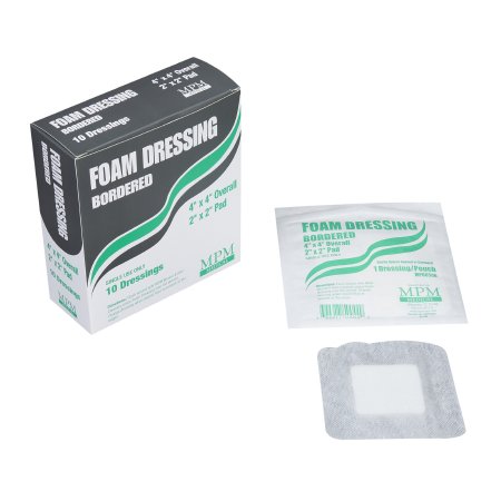 MPM Medical  MP00500 Foam Dressing MPM 4 X 4 Inch With Border Waterproof Backing Adhesive Square Sterile