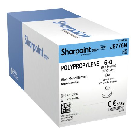 Surgical Specialties  J8776N Nonabsorbable Suture with Needle Surgical Specialties Polypropylene BV 3/8 Circle Taper Point Needle Size 6 - 0 Monofilament