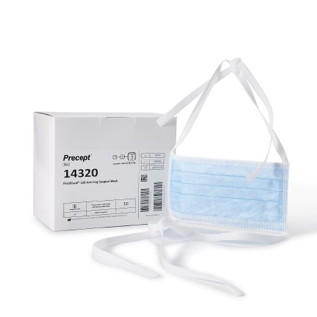 Aspen Surgical Products 14320 Surgical Mask FluidGard 160 Anti-fog Foam Pleated Tie Closure One Size Fits Most Blue NonSterile ASTM Level 3 Adult