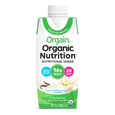 Orgain Inc 851770003292 Oral Supplement Orgain Organic Nutritional Shake Sweet Vanilla Bean Flavor Liquid 11 oz. Carton