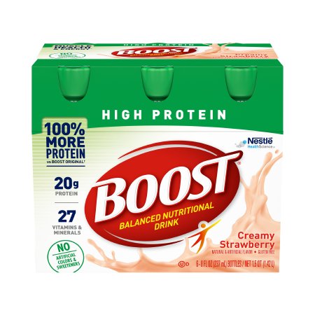 Nestle Healthcare Nutrition 00041679944363 Oral Supplement Boost High Protein Creamy Strawberry Flavor Liquid 8 oz. Bottle