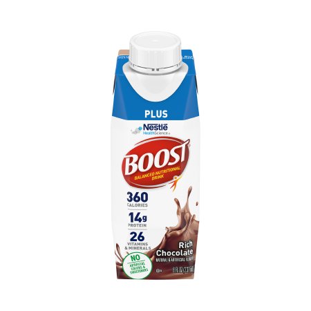 Nestle Healthcare Nutrition 00043900651422 Oral Supplement Boost Plus Rich Chocolate Flavor Liquid 8 oz. Carton