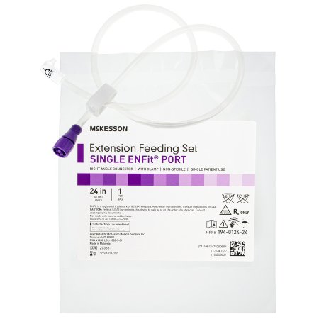 McKesson Brand 194-0124-24 Bolus Enteral Feeding Extension Tube Set McKesson 24 Inch, EnFit, Secure Lock Right Angle Connector and Clamp, NonSterile