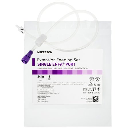 McKesson Brand 194-0123-24 Bolus Enteral Feeding Extension Tube Set McKesson 24 Inch, EnFit, Secure Lock Straight Connector and Clamp, NonSterile