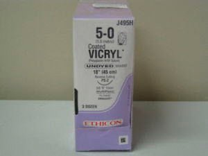 J & J Healthcare Systems  J495H Absorbable Suture with Needle Coated Vicryl Polyglactin 910 PS-2 3/8 Circle Precision Reverse Cutting Needle Size 5 - 0 Braided