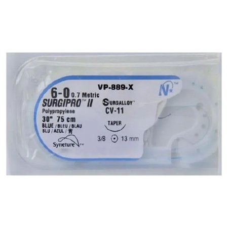 Covidien  VP889X-2 Nonabsorbable Suture with Needle Surgipro II Polypropylene CV-11 3/8 Circle Taper Point Needle Size 6 - 0 Monofilament