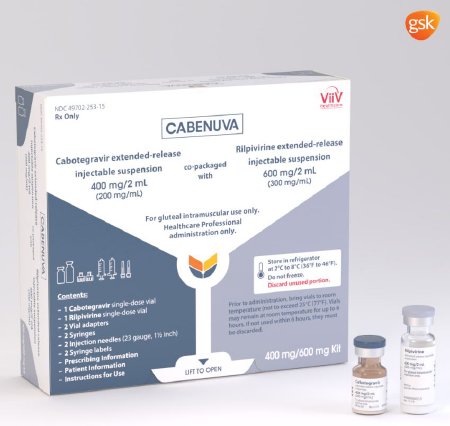 Glaxo Specialty  49702025315 CABENUVA Cabotegravir / Rilpivirine 400 mg - 600 mg Injection Single-Dose Kit 2 mL - 2 mL