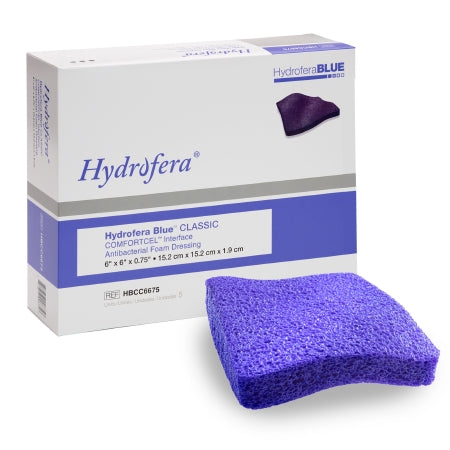 Hydrofera  HBCC6675 Antibacterial Foam Dressing Hydrofera BLUE ComfortCel 6 X 6 Inch Without Border Without Film Backing Nonadhesive Square Sterile