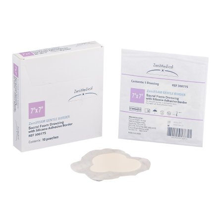 Focus Health Group  30077-S Foam Dressing Zenifoam Gentle Border 7 X 7 Inch With Border Waterproof Backing Silicone Face and Border Sacral Sterile