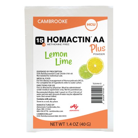 Cambrooke Therapeutics 37011 Oral Supplement Homactin AA Plus Lemon-Lime Flavor Powder 1.4 oz. Individual Packet