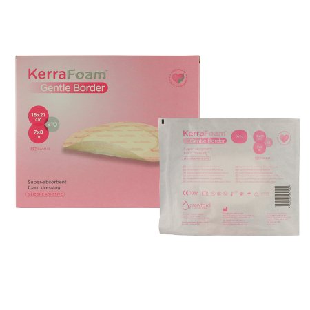 3M Systagenix/KCI  CWL1135 Foam Dressing KerraFoam Gentle Border 7 X 8 Inch With Border Film Backing Silicone Adhesive Oval Sterile