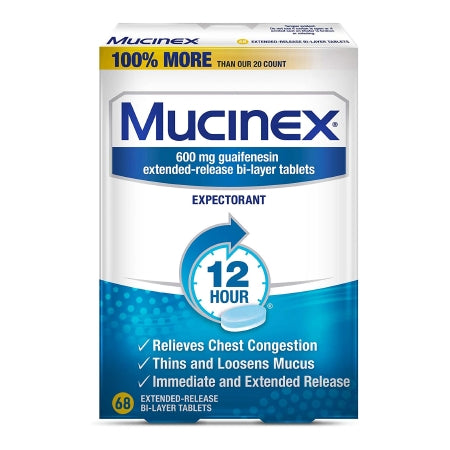 RB Health US LLC  63824000886 Cold and Cough Relief Mucinex 600 mg Strength Extended Release Tablet 68 per Box