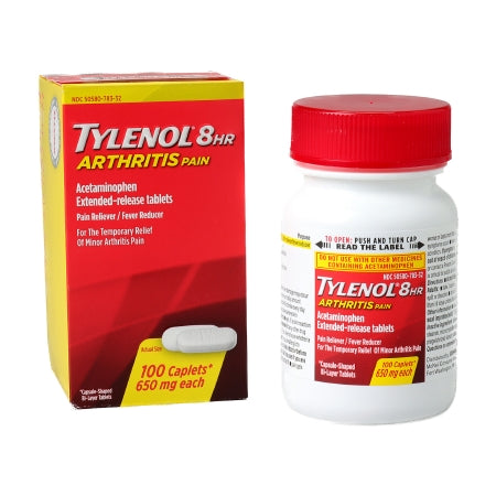 J & J Sales  50580078332 Pain Relief Tylenol Arthritis 650 mg Strength Acetaminophen Caplet 100 per Bottle