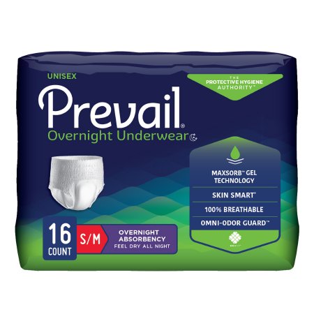 First Quality PVX-512 Unisex Adult Absorbent Underwear Prevail Overnight Pull On with Tear Away Seams Small / Medium Disposable Heavy Absorbency