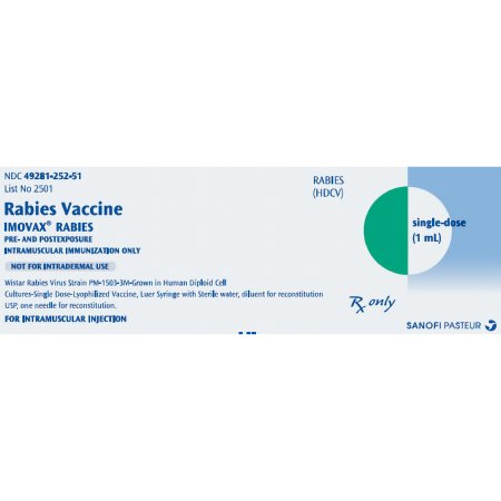 Sanofi Pasteur  49281025251 IMOVAX Rabies Vaccine Kit Pediatric to Adult 2.5 IU / mL Intramuscular Injection Single-Dose Vial 1 mL