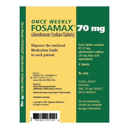 Organon USA Inc.  78206013501 FOSAMAX Alendronate Sodium 70 mg Tablet Blister Pack 4 Tablets