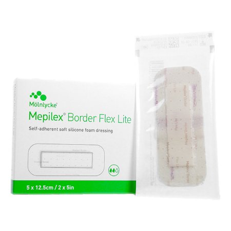 Molnlycke  581100 Thin Foam Dressing Mepilex Border Flex Lite 2 X 5 Inch With Border Film Backing Silicone Adhesive Rectangle Sterile