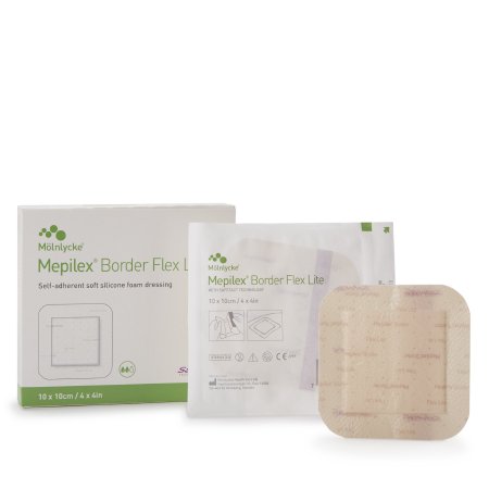 Molnlycke  581300 Thin Foam Dressing Mepilex Border Flex Lite 4 X 4 Inch With Border Film Backing Silicone Adhesive Square Sterile