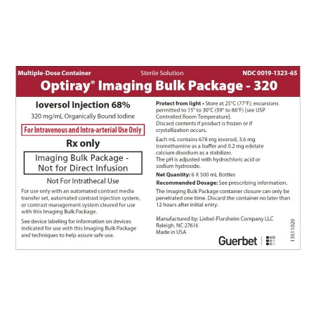 Mallinckrodt  00019132365 Optiray 320 Ioversol 68%, 320 mg / mL Injection Pharmacy Bulk Vial 500 mL