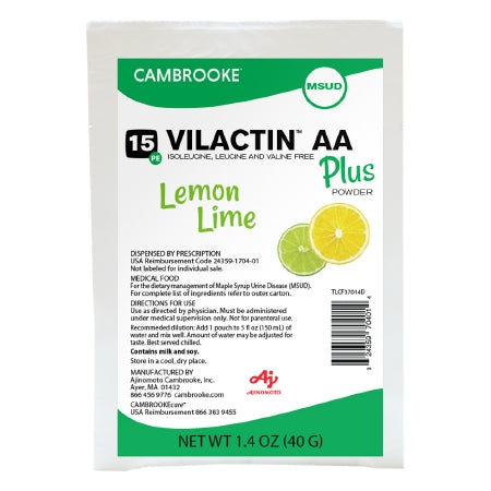 Cambrooke Therapeutics 37014 Oral Supplement Vilactin AA Plus Powder 15 Lemon-Lime Flavor Powder 1.4 oz. Individual Packet