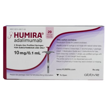 AbbVie Inc  00074081702 Humira Adalimumab 10 mg / 0.1 mL Injection Prefilled Syringe 2 Doses