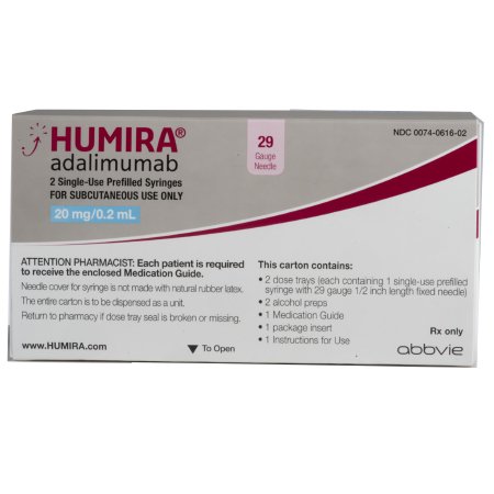 AbbVie Inc  00074061602 Humira Adalimumab 20 mg / 0.2 mL Injection Prefilled Syringe 2 Doses