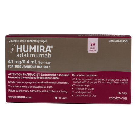 AbbVie Inc  00074024302 Humira Adalimumab 40 mg / 0.4 mL Injection Prefilled Syringe 2 Doses