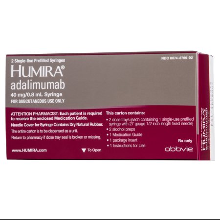 AbbVie Inc  00074379902 Humira Adalimumab, Preservative Free 40 mg / 0.8 mL Injection Prefilled Syringe 2 Doses