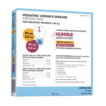 AbbVie Inc  00074006702 Humira Adalimumab 40 mg / 0.4 mL, 80 mg / 0.8 mL Injection Prefilled Syringe 2 Doses