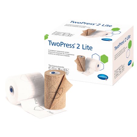 Hartmann  332021 2 Layer Compression Bandage System with Visible Indicators TwoPress 2 Lite 4 Inch X 7.1 Yard / 4 Inch X 8.9 Yard Self-Adherent Closure Tan / White NonSterile Standard Compression