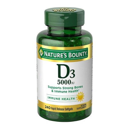 US Nutrition  07431229176 Vitamin Supplement Nature's Bounty D3 Cholecalciferol 5000 IU Strength Softgel 240 Per Bottle