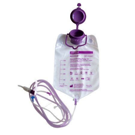 Amsino International PE90B5T Enteral Feeding Pump Bag Set with ENFit Connector PUGGLE 500 mL Polyvinyl NonSterile ENFit Connector and Transition Connector