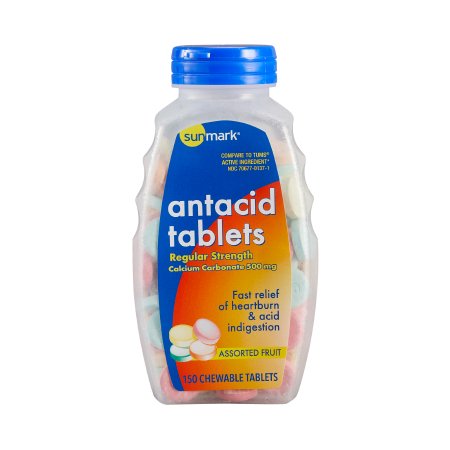 McKesson Brand 70677013701 Antacid sunmark 500 mg Strength Chewable Tablet 150 Per Bottle