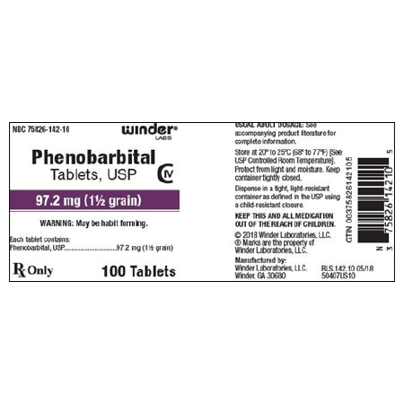 Winder Laboratories LLC  75826014210 Phenobarbital 97.2 mg Tablet Bottle 100 Tablets CIV