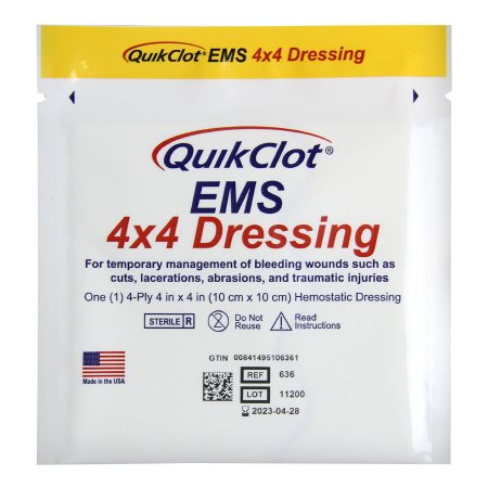 Teleflex LLC  636 Hemostatic Dressing QuickClot EMS 4 X 4 Inch 1 per Pack Sterile