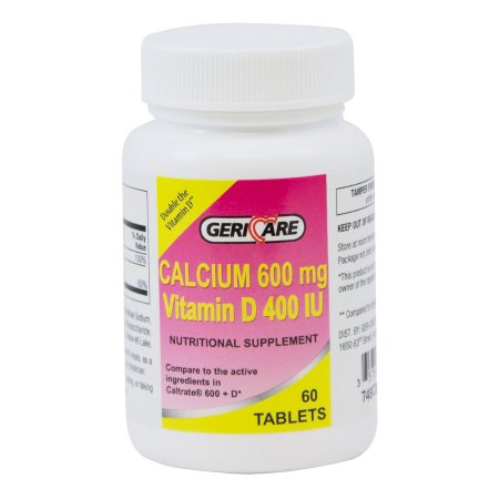 Geri-Care  748-06-GCP Joint Health Supplement Geri-Care Calcium / Vitamin D 600 mg - 400 IU Strength Tablet 60 per Bottle