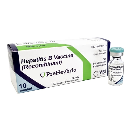 VBI Vaccines (Delaware) Inc  75052000110 Prehevbrio Hepatitis B Vaccine Indicated for People 18 Years of Age and Older 10 mcg / mL Injection Single-Dose Vial 1 mL