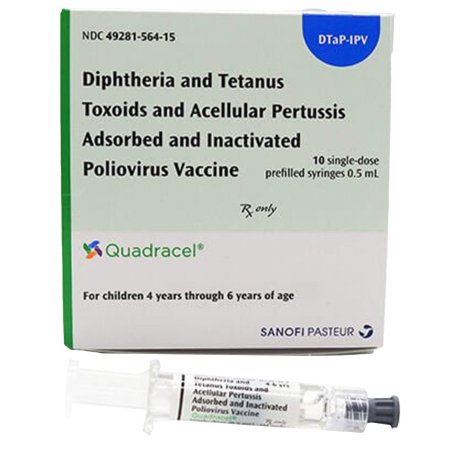 Sanofi Pasteur  49281056415 Quadracel DTaP and Polio Vaccine Indicated for People 4 Through 6 Years of Age Diphtheria and Tetanus Toxoids and Acellular Pertussis Adsorbed and Inactivated Poliovirus Vaccine Injection Prefilled Syringe 0.5 mL