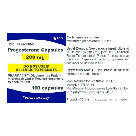 NorthStar Rx  16714015801 Progesterone, Micronized 200 mg Capsule Bottle 100 Capsules